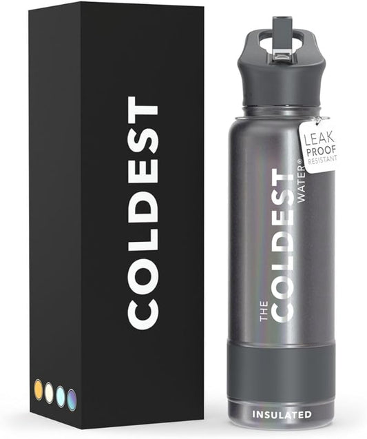 COLDEST Sports Water Bottle - 40 oz(Straw Lid), Leak Proof, Vacuum Insulated Stainless Steel, Hot Cold, Double Walled, Thermo Mug, Metal Canteen (40 oz, Stardust Glitter)