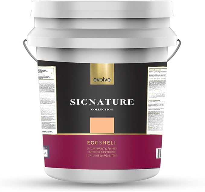 EVOLVE Signature Paint & Primer: Luxury Paint & Primer for Indoor & Outdoor Surfaces, Minimal Odor, Eggshell Sheen (Milky Orange, 5 Gallon)