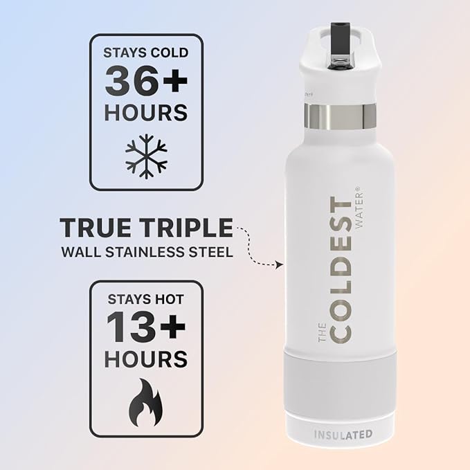 Coldest Water Bottle with Standard Mouth Straw Lid Metal Thermos Vacuum Insulated Stainless Steel l Reusable Leak Proof Cupholder Flask (12 oz, Epic White)