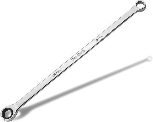 DURATECH 15mm Extra Long Ratcheting Wrench, Metric, CR-V Steel