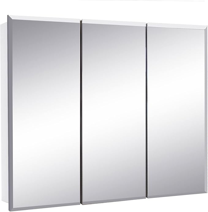Design House Cyprus 36-in. Wide Medicine Cabinet, 3 Frameless Mirrored Doors, Pre-Assembled, Surface or Recess Mounted, White Clear, 36.3 in. W x 4.4 in. D x 30.1 in. H, 597500