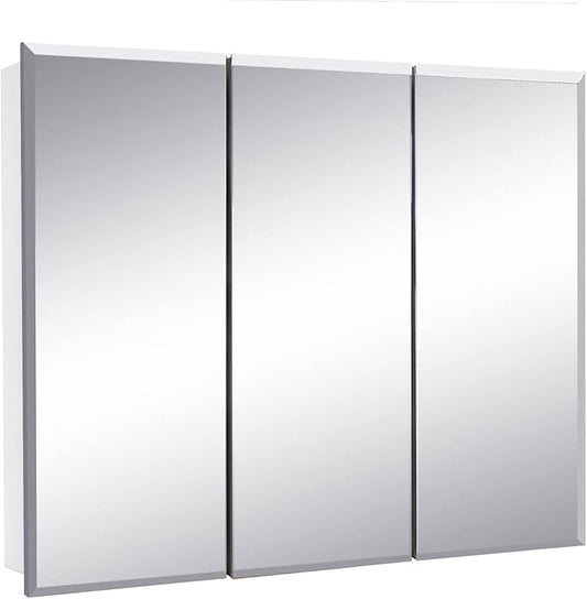 Design House Cyprus 36-in. Wide Medicine Cabinet, 3 Frameless Mirrored Doors, Pre-Assembled, Surface or Recess Mounted, White Clear, 36.3 in. W x 4.4 in. D x 30.1 in. H, 597500