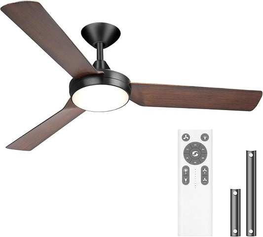 Ceiling fan with lights, 52 inches, color adjustable with remote control, no noise, reverse flow energy saving, modern design