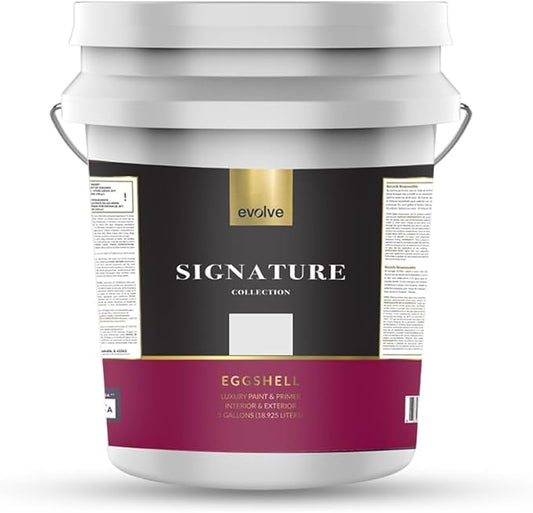 EVOLVE Signature Paint & Primer: Luxury Paint & Primer for Indoor & Outdoor Surfaces, Minimal Odor, Eggshell Sheen (Fog Gray, 5 Gallon)