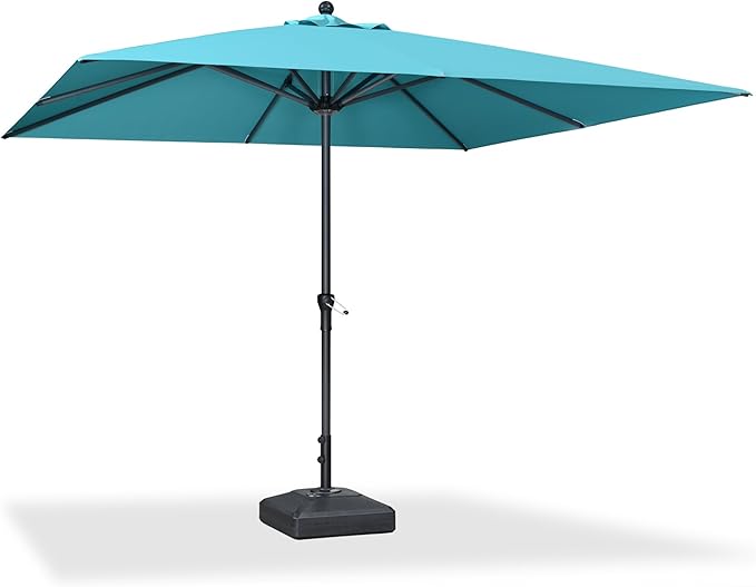 PURPLE LEAF 10' x 10' Square Patio Umbrella Outdoor Table Umbrella Aluminum Frame Market Umbrella Sun Umbrella with 8 Sturdy Ribs for Garden Deck Lawn Pool Turquoise Blue