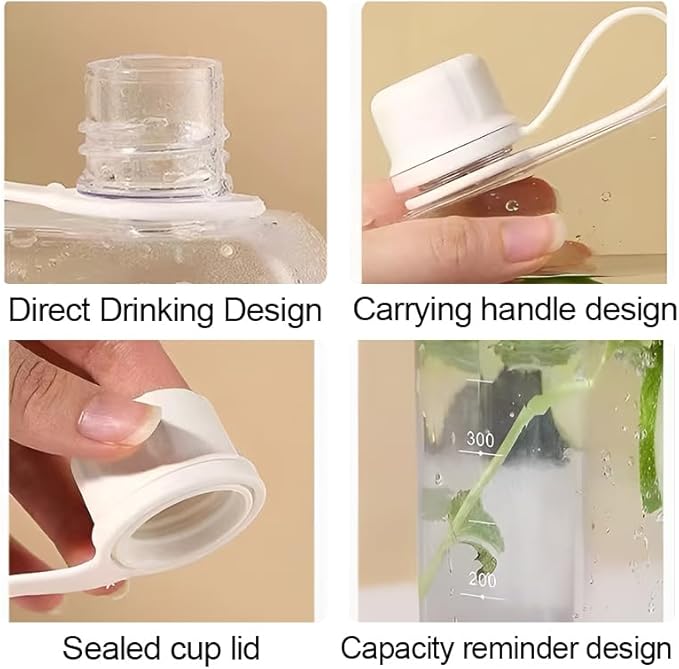 Flat Water Bottle Travel Flask Portable 10.5 oz BPA Free Tritan Square Water Bottles Leakproof Slim Water Bottle for Purse Travel Pocket Sports Fitness (Pink, 10.5)