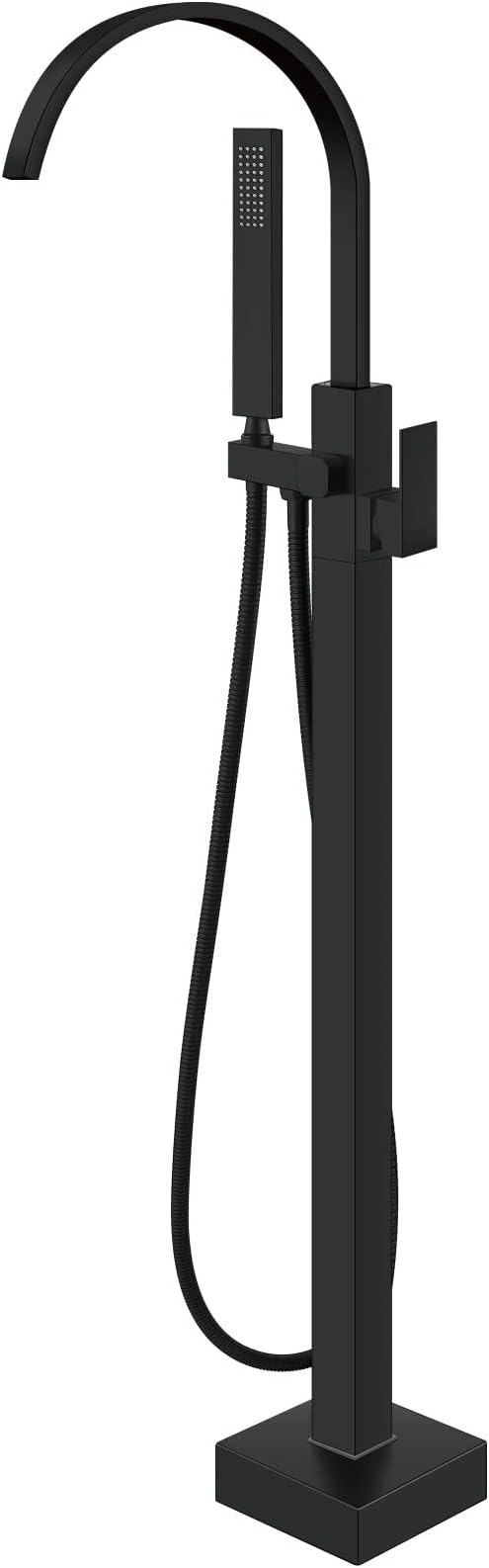Aolemi Matte Black Freestanding Tub Filler Bathtub Faucet Floor Mounted Bathroom Waterfall Tap Brass Swivel Spout Single Handle with Handheld Shower