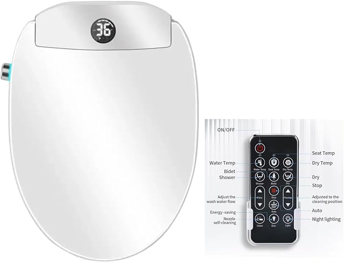 Electric Bidet Toilet Seat, Filtered & Unlimited Warm Water, 8 Modes Spa Wash, Warm Air Dryer, Heated Seat, Self-Clean Stainless Steel Nozzle, HD Night Light. 10-year warranty. (TB-45EV,Round)