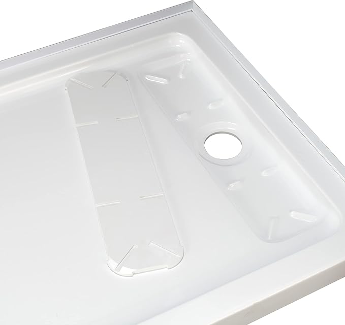 OVE Decors 60-in W x 32-in D Shower Base Pan Rectangle, Hidden Side Drain, White Acrylic, Reversible Design