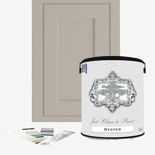 ALL-IN-ONE Paint, Durable cabinet and furniture paint. Built in primer and top coat, no sanding needed. Includes our 30 featured color card - Oyster, Gallon