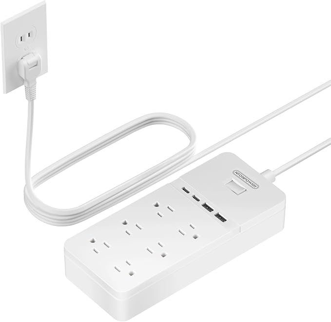 NTONPOWER 2 Prong Power Strip with 10ft Extension Cord, 2100J Surge Protector 1875W with 6 Outlets 4 USB Ports (2 USB C), 3 Prong Outlet Adapter, Wall Mount for Non-Grounded Plug, Ideal for Old House