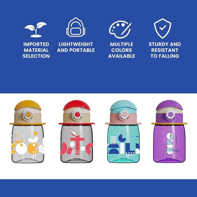 Exquisite Water Bottle with Lid - Durable & Modern Design - Easy Open Button & Carrying Lanyard – Tritan BPA Free Pure Plastic & Dishwasher Safe, Kids Cup (16.9 Oz)