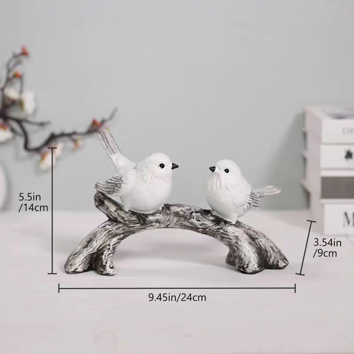 Resin Love Birds on Branch - 9.8 Inch Couple Bird Statue, Romantic Home Decor Gift for Valentine's Day, Wedding, Anniversary - Desk, Shelf, Bedroom, Office and Garden Decor