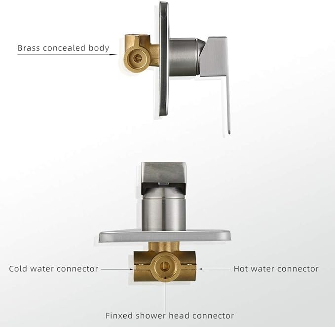 Shower Faucet Set Brushed Nickel, Bathroom Rainfall Shower System with Stainless Steel Metal Shower Head, Single Function Shower Trim Kit with Rough-in Valve
