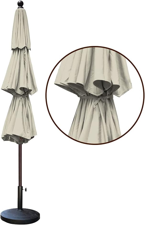 EliteShade USA 10-Year-Non-Fading 11Ft 3 Tiers Patio Market Umbrella Outdoor Cylinder Auto Push-up Table Umbrella with Ventilation, Antique Beige