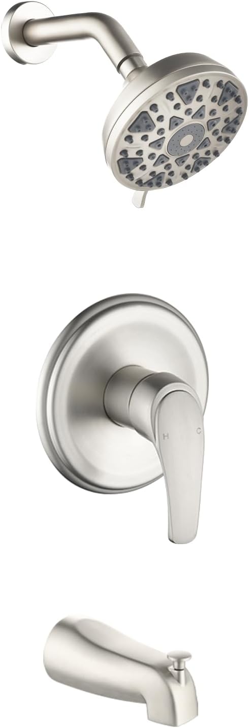 Tub Shower Faucet Combo Set Brushed Nickel Bathtub Faucet Set Shower System with Tub Spout Shower Tub Kit Shower Valve and Trim Kit Shower Fixtures