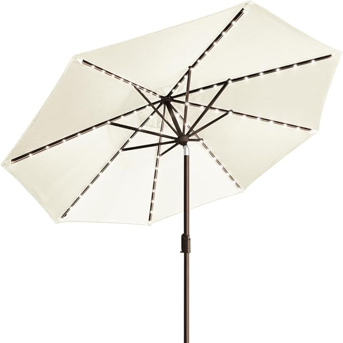 EliteShade USA 10-Year-Non-Fading Solar 9ft Market Umbrella with 80 LED Lights Patio Umbrellas Outdoor Table Umbrella with Ventilation, Natural