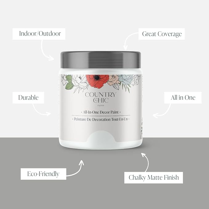 Country Chic All-in-One Chalk Paint for Furniture, Cabinets, Home Decor, Eco-Friendly, Matte Finish, Built-In Primer & Top Coat for Wood, Metal - Simplicity (White) - Pint 16 oz (475 ml)