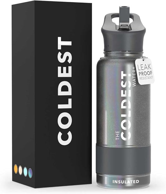 Coldest Sports Water Bottle with Straw Lid Vacuum Insulated Stainless Steel Metal Thermos Bottles Reusable Leak Proof Flask for Sports Gym(32 oz, Stardust Glitter)