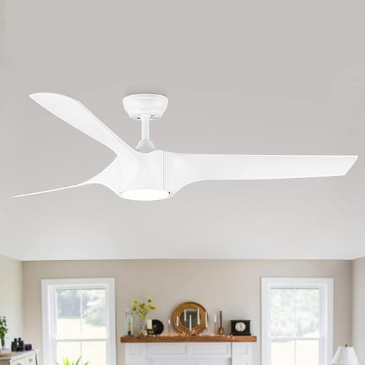 NicBex Ceiling Fan 56 Inch Modern Ceiling Fans with Integrated LED Light and Remote Control Double Finish Ceiling Fan with 3 Wood Blades for Living Room, Bedroom, White