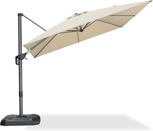 PURPLE LEAF 9 Feet Patio Umbrella Outdoor Cantilever Square Umbrella Aluminum Offset Umbrella with 360-degree Rotation for Garden Deck Pool Patio, Beige