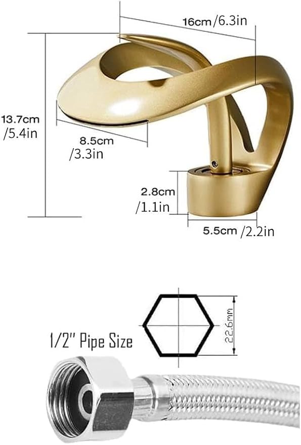 Elegant Bathroom Sink Faucet Single Hole,Cold and Hot Water Basin Sink… (Gold Alien Faucet)