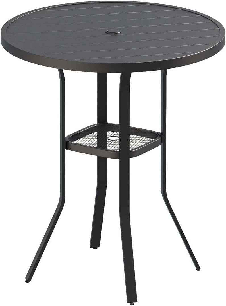 VICLLAX 35.5" Round Outdoor Bar Table, Bar Height Patio Table with Adjustable Umbrella Hole for Balcony, Black