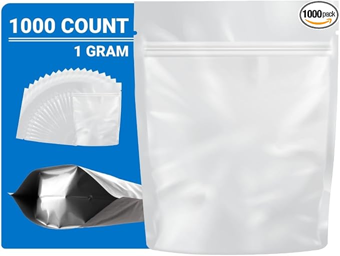 Mylar Bags Smell Proof 1 Gram All White - 1000 Count 4.125" X 3.35" 6mill Thickness - Packaging Bags - Mylar Bags For Food Storage - Resealable Bags - Smell Proof Bags