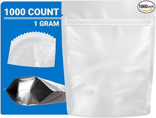 Mylar Bags Smell Proof 1 Gram All White - 1000 Count 4.125" X 3.35" 6mill Thickness - Packaging Bags - Mylar Bags For Food Storage - Resealable Bags - Smell Proof Bags