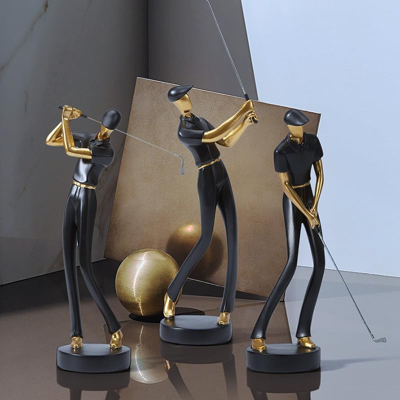 HAUCOZE Golf Figurine Statue Golfer Decoration Arts Home Decor Sculpture Polyresin Black 9.6 inch