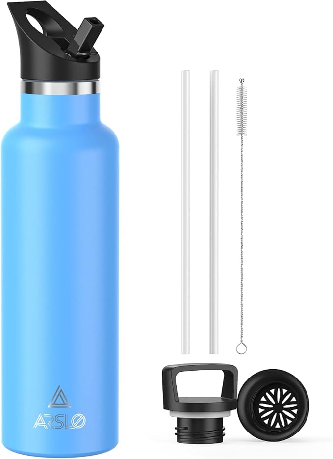 Stainless Steel Double Wall Water Bottles 25oz, Vacuum Insulated Bottle With Straw Lid, Insulated Water Bottle Keeps Water Cold for 24 Hours, Hot for 12 Hours, Hiking, Sports
