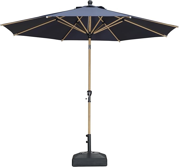 PURPLE LEAF 8 Feet Patio Umbrella Outdoor Table Umbrella Aluminum Market Umbrella with Push Button Tilt & 8 Sturdy Ribs and Crank Round Commercial Sun Umbrella for Garden Patio Balcony, Navy Blue