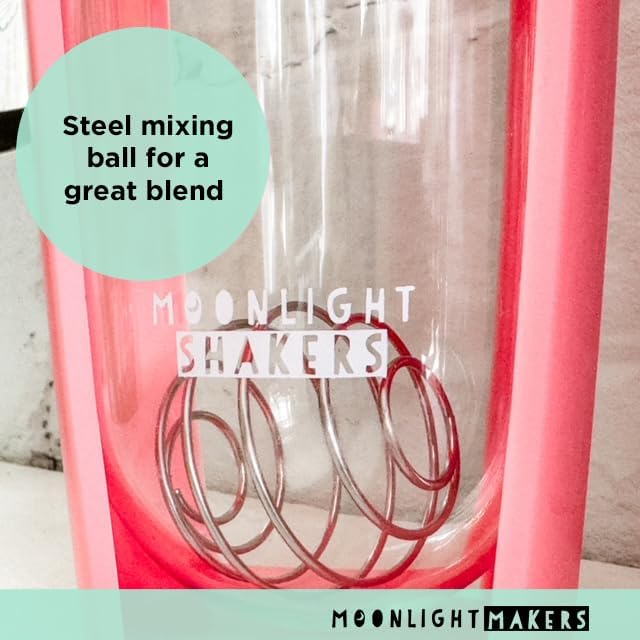 Moonlight Makers Set of 3 16oz Protein Shaker Bottle with Steel Whisk Ball, Leakproof Gym Bottle, Shaker Cups for Protein Shakes, Dishwasher Safe, Fitness Gifts, Preworkout Drink Mixer