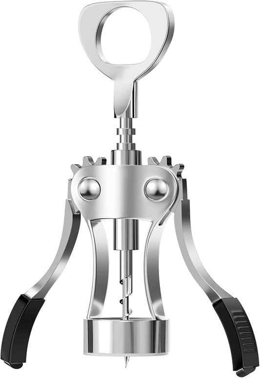 KORCCI Wine Opener, Wine Bottle Opener, Zinc Alloy Wing Corkscrew Heavy Duty, Cork Screw Beer Opener for Bartenders, Multifunctional Bottle Opener for Kitchen, Restaurant, Bar, Waiters (1, Sliver)