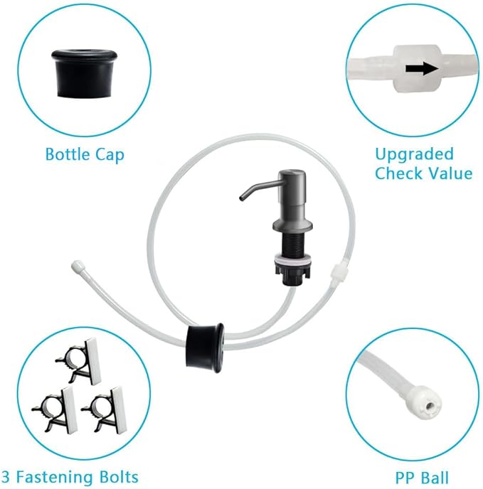 Soap Dispenser for Kitchen Sink, in Sink Soap Dispenser Pump, 47" Silicone Extension Tube Connect to The Soap Bottle Directly, Say Goodbye to Frequent Refills (Gray)