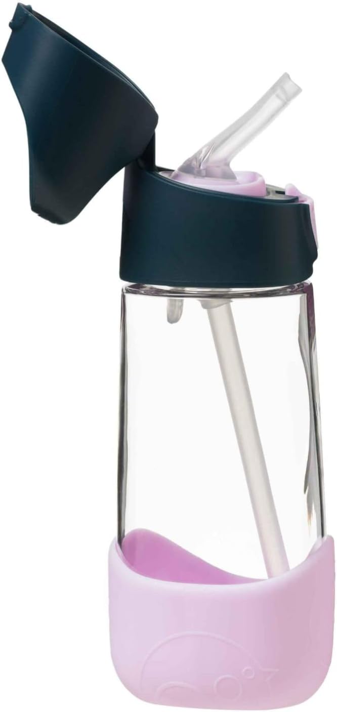 b.box 15oz Tritan Straw Bottle: Kids Water Bottle for Toddlers & Up. Spill Proof, Leak Proof, BPA Free. Great for School/Daycare or Next Step after Sippy Cups (Indigo Rose)
