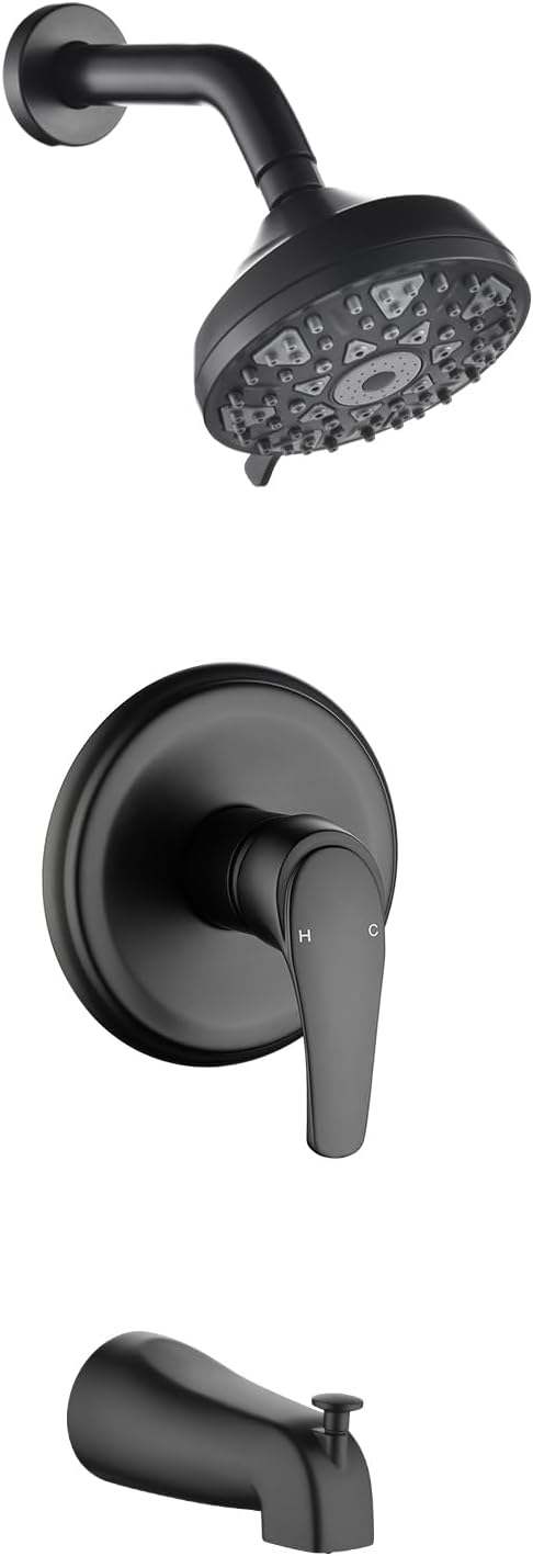 Tub Shower Faucet Combo Set Matte Black Bathtub Faucet Set Shower System with Tub Spout Shower Tub Kit Shower Valve and Trim Kit Shower Fixtures