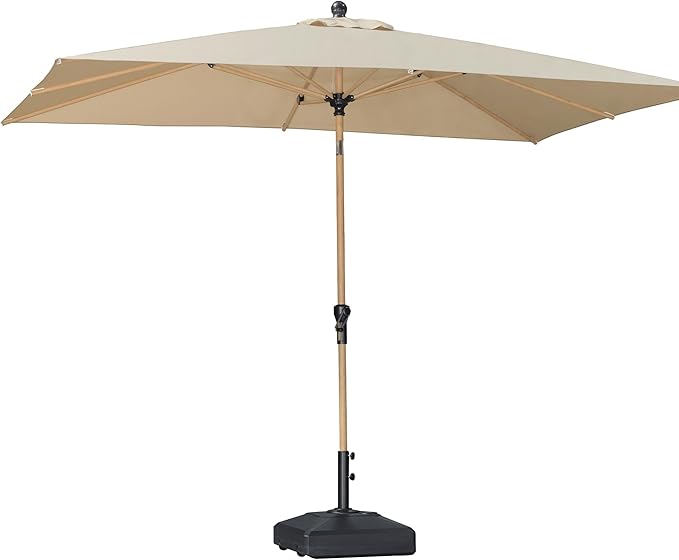 PURPLE LEAF 6.5' x 10' Patio Umbrella Outdoor Table Umbrella Aluminum Market Umbrella with Push Button Tilt & 8 Sturdy Ribs and Crank Rectangular Sun Umbrella for Pool Backyard Beach, Beige