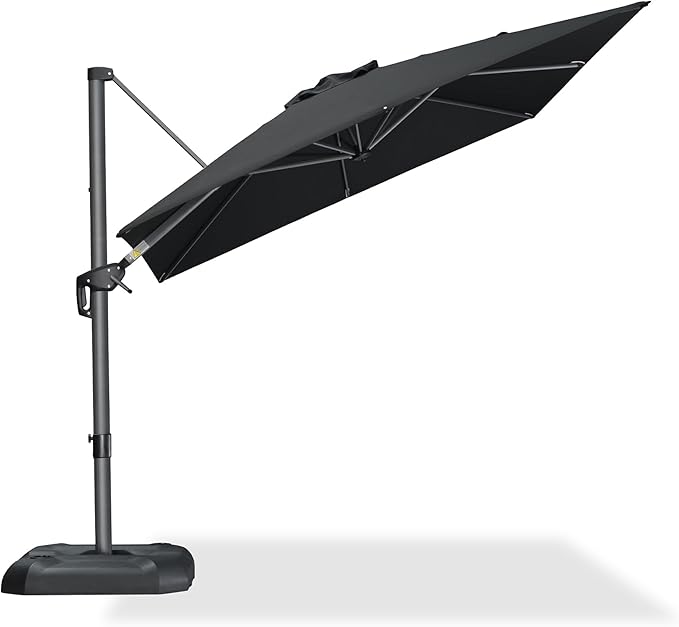 PURPLE LEAF 8 Feet Patio Umbrella Outdoor Cantilever Square Umbrella Aluminum Offset Umbrella with 360-degree Rotation for Garden Deck Pool Patio Black