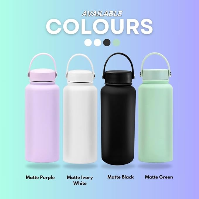 32 OZ Double Wall Stainless Steel Vacuum Bottle Insulated Water Bottles Outdoor Sports Bottle with Handle Lid, Spill-Proof, Hike, School, Hydration, Ivory, Black, Pale Green, Lavender (Pale Green)