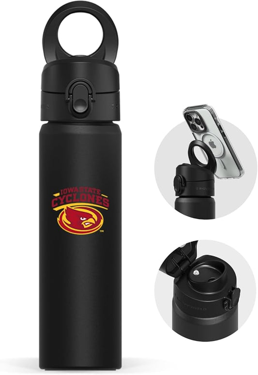 RHINOSHIELD AquaStand Magnetic Bottle 23 oz | Stainless Steel Insulated Sport Bottle w/MagSafe Handle, Adjustable Tripod, Rounded Spout - Iowa State University - IOWA Cyclones & Cy the Cardinal