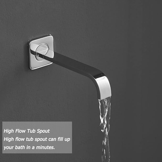 Chrome Shower System Bathroom Shower Faucet Set with Tub Spout Wall Mounted 10 Inch Shower Head and Handle Set with Handheld 3 Function Tub and Shower Trim Kit with Rough-in Valve