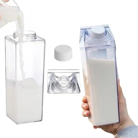Milk Carton Water Bottles 17oz/500ml Leak Proof Plastic Water Bottle Reusable BPA Free Sports Water Bottle Carton Shaped Juice Milk Bottle for Gym Camping Hiking Travel Sports, Dishwasher Safe(1PCS)