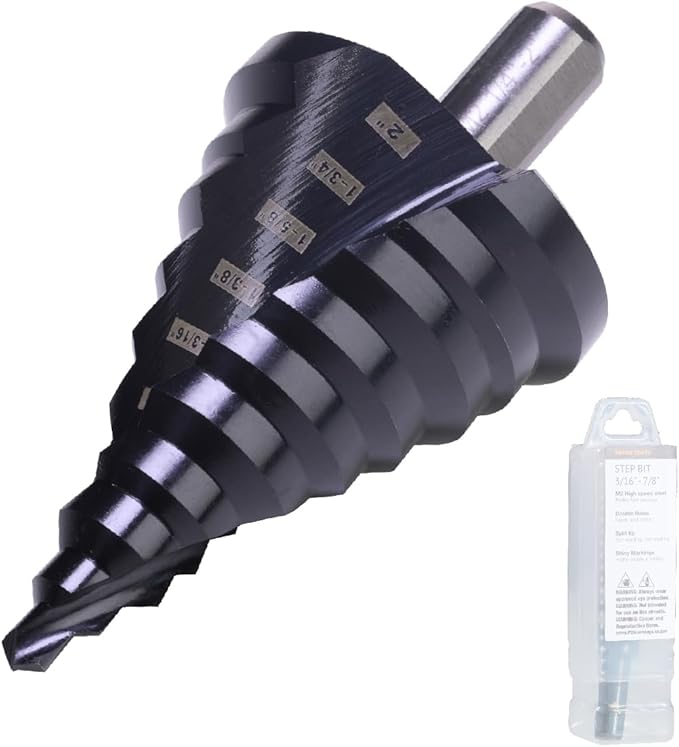 1/4 to 2 Inch Step Drill Bit Spiral Grooved Double Fluted, Large M2 High Speed Steel Drill bits for Hole Drilling in Stainless Steel, Copper, Aluminum, Wood, Plastic