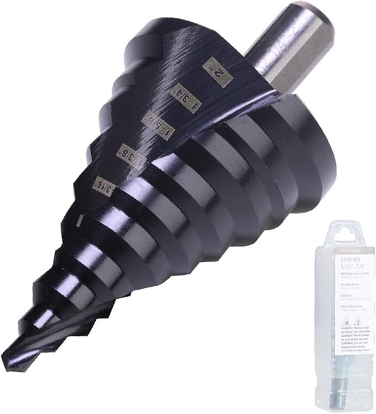 1/4 to 2 Inch Step Drill Bit Spiral Grooved Double Fluted, Large M2 High Speed Steel Drill bits for Hole Drilling in Stainless Steel, Copper, Aluminum, Wood, Plastic