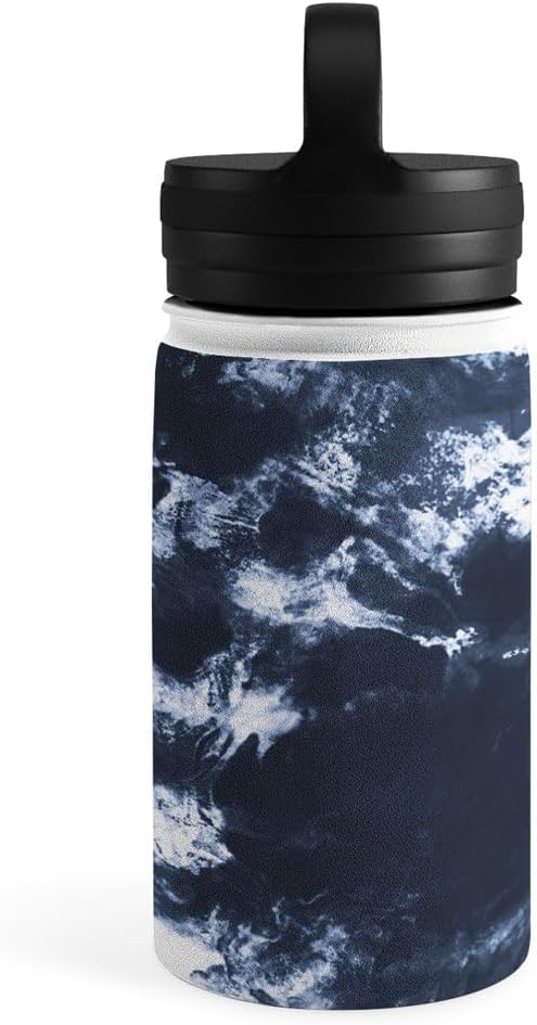 Deny Designs Water Bottle, Handle Lid 12 oz, Marta Barragan Camarasa Dark blue watercolor stains