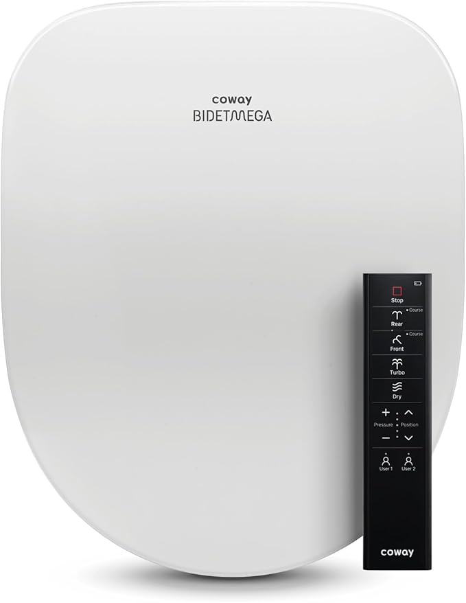 Coway Electronic Bidet Round Toilet Seat with Instantaneous Water Heating, Heated Seat and Dryer, Soft Close Lid, Stainless Nozzle, Self Cleaning, Remote Control 400S
