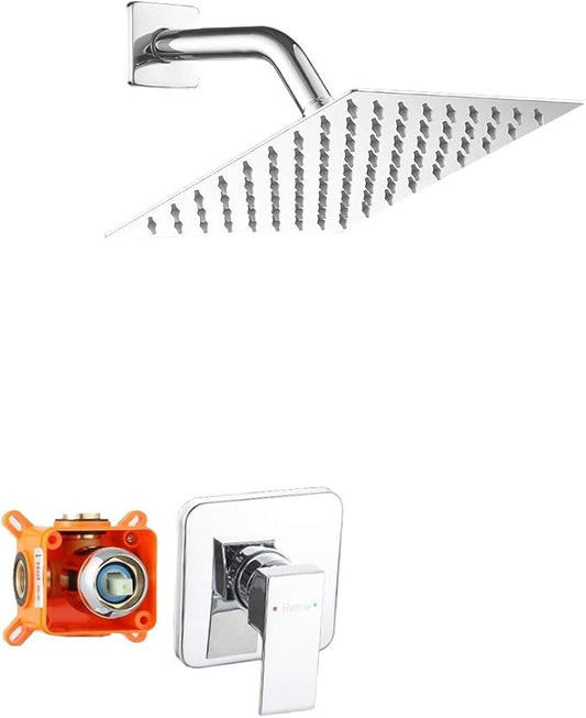 Shower Faucet Set Complete with 8 Inch Rainfall Shower Head Chrome, Bathroom Luxury Rain Shower System, Wall Mounted Single Function Mixer Shower Trim Kit with Rough-in Valve