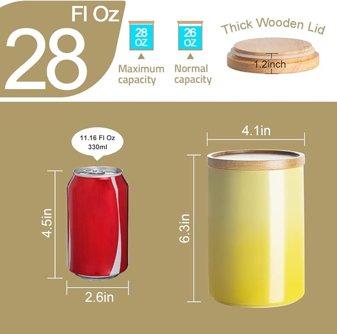 Sweejar Ceramic Food Storage Jar, Stackable Kitchen Canisters, Containers with Airtight Seal Wooden Lid for Serving Ground Coffee, Tea, Sugar, Salt and More - 28 Fl Oz (Gradient Gray)