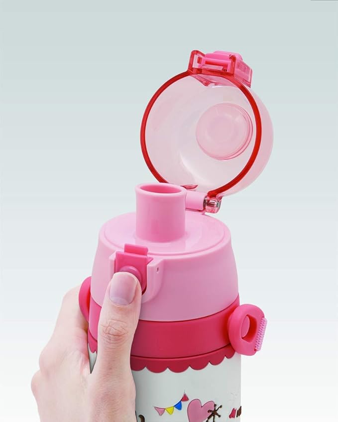 Skater SDPV5-A Children's Stainless Steel Water Bottle, Direct Drinking, 16.2 fl oz (480 ml), Kitty Snack Time, Kid-friendly Lightweight Type, For Girls, Cold Insulation, Sanrio, 3D Printed